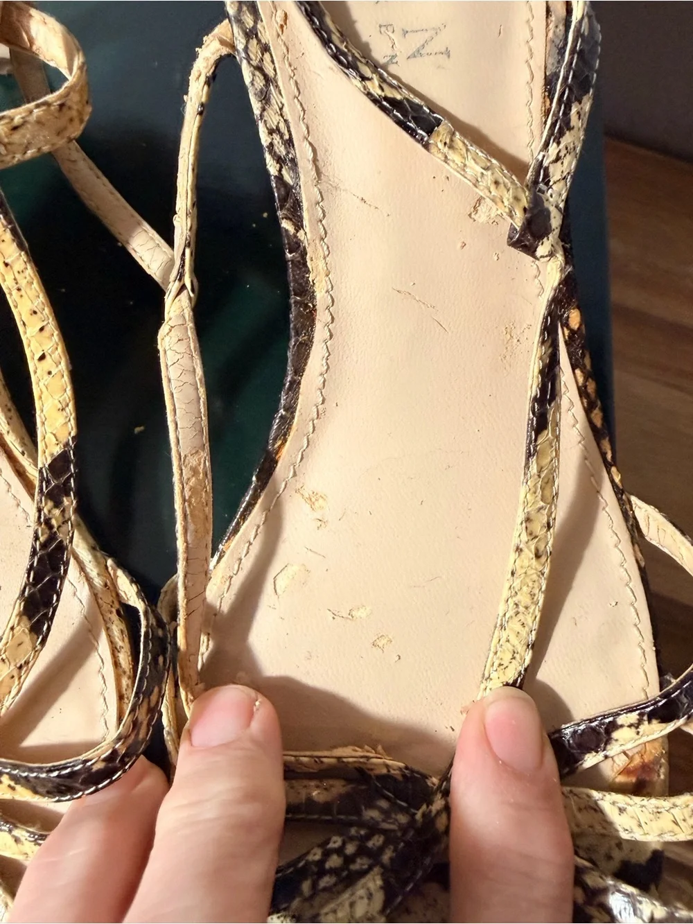 Lauren Ralph Lauren 7.5 Snake-Print Strappy Slingback Sandals - Beige/Brown - Picture 3 of 6